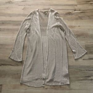Lucky Brand Linen Blend Cream Open Knit Cardigan